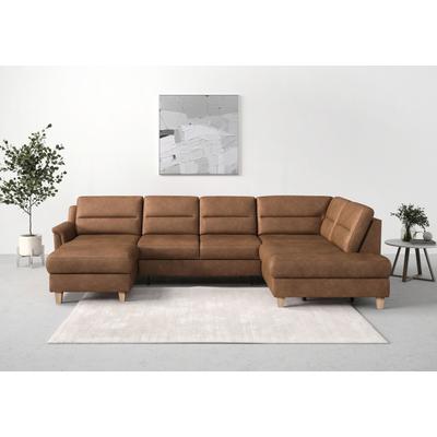 Wohnlandschaft SIT & MORE "Farö U-Form", braun (cognac), B:325cm H:90cm T:187cm, Sofas, inklusive Federkern, wahlweise mit Bettfunktion und Bettkasten Image