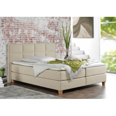 Boxspringbett HOME AFFAIRE "Casey", beige (creme, beige), B:191cm L:209cm, Struktur fein (100% Polyester), Komplettbetten, Boxspringbett, in 5 Breiten, 3 Ausführungen, 2 Härtegraden, Steppung, Topper Image