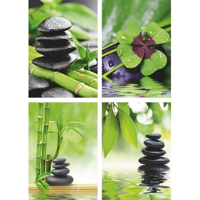 Poster ARTLAND "Glücksklee Zen Steinpyramide Wasser", grün (farbe bild(er): grün), B:21cm H:29,7cm, Papier, Bilder, Poster, Wandbild, Bild, Wandposter Image
