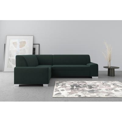 Ecksofa DOMO COLLECTION "Anzio in kubischer Formensprache, flache Armlehnen, L-Form", grün, B:259cm H:85cm T:191cm, Sofas, Wahlweise mit Bettfunktion und Federkern für hohen Sitzkomfort Image