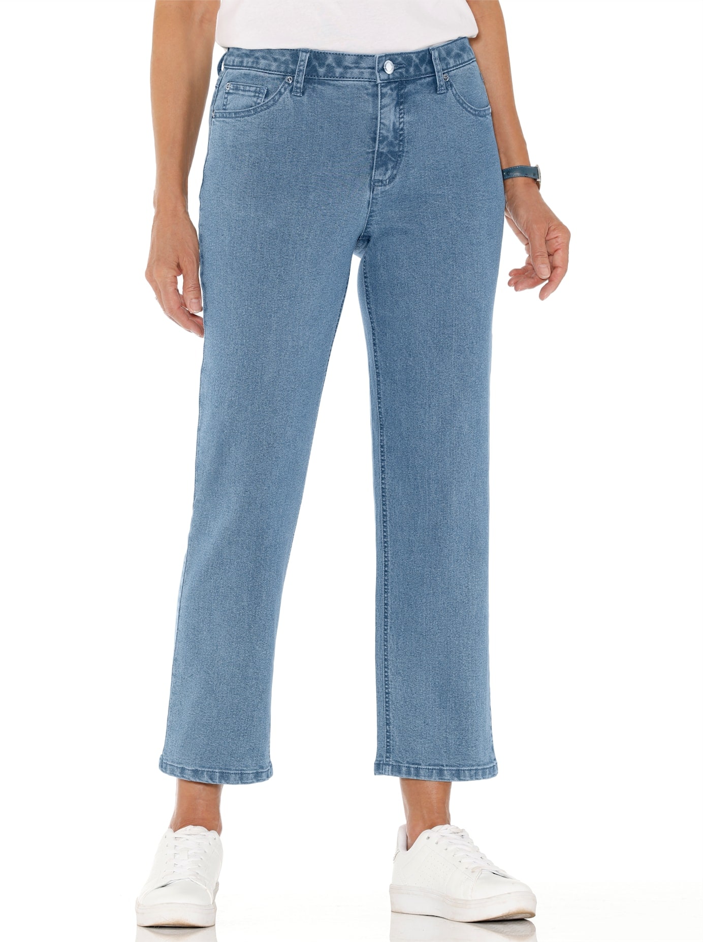 Bequeme Jeans CASUAL LOOKS, Damen, Gr. 52, Normalgrößen, blau (blau, bleached), 78% Baumwolle, 20% Polyester, 2% Elasthan, unifarben, lang, Jeans