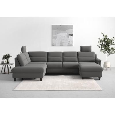 Wohnlandschaft SIT & MORE "Farö U-Form", grau, B:325cm H:90cm T:187cm, Sofas, inklusive Federkern, wahlweise mit Bettfunktion und Bettkasten Image
