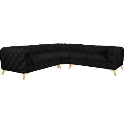 Chesterfield-Sofa LEONIQUE "Ecksofa GLYNIS L-Form mit Wellenunterfederung, Maße B/T/H 264/264/75cm", grau (charcoal), H:75cm T:264cm, Struktur (100% Polyester), Samtoptik (100% Polyester), Sofas, aufwändige Knopfheftung, moderne Chesterfield Optik,... Image