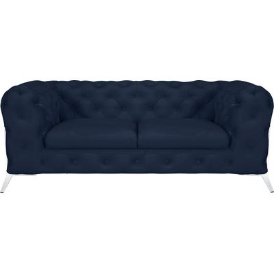 Chesterfield-Sofa LEONIQUE "Amaury", blau, B:185cm H:75cm T:99cm, Struktur (100% Polyester9, Samtoptik (100% Polyester), Sofas, aufwändige Knopfheftung, moderne Chesterfield Optik, Fußfarbe wählbar Image