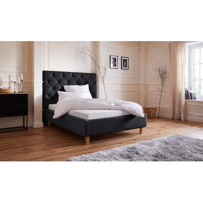 Polsterbett HOME AFFAIRE "Sunley 140", grau (anthrazit), B:163cm L:210cm, Struktur (100% Polyester), Samtstoff (100% Polyester), Betten, Kreuzsteppung, Kopfteilhöhe 142 cm, ohne oder mit Matratze/Lattenrost Image