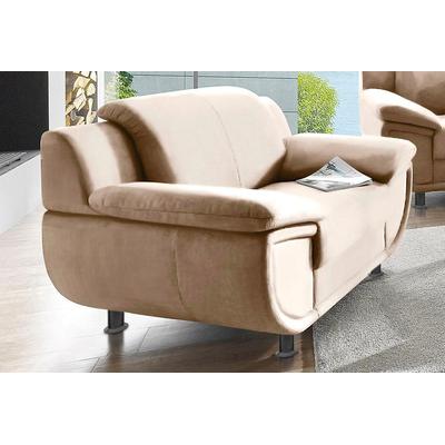 Sessel TRENDMANUFAKTUR "Rondo, Breite 121 cm, breite Armlehnen, Füße schwarz", beige (creme), B:121cm H:85cm T:94cm, Kunstleder SOFTLUX, Microfaser PRIMABELLE (100% Polyester), NaturLEDER (echtes Rindsleder), Struktur (54% Polyacryl, 46% Polyester),... Image