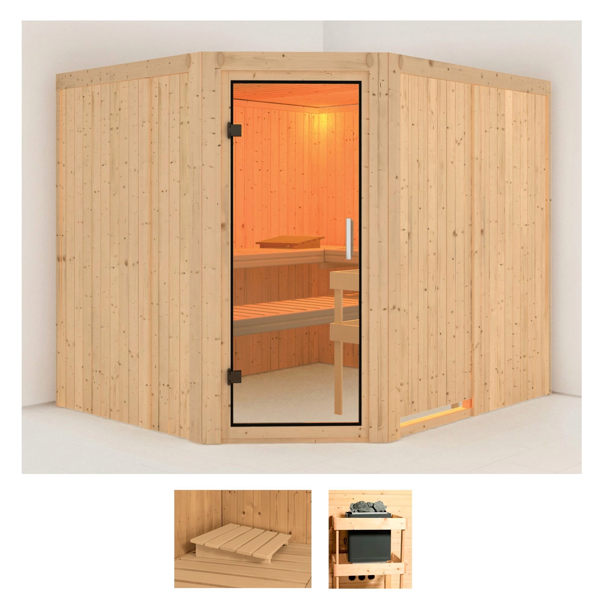 Sauna KARIBU "Marit", beige (naturbelassen), ohne Ofen, (ohne Ofen), Saunen, ohne Ofen