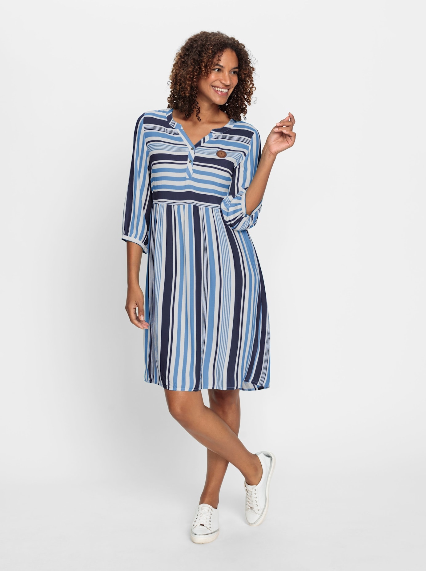 Sommerkleid CASUAL LOOKS "Kleid", Damen, Gr. 36, Normalgrößen, blau (marine, himmelblau, gestreift), 100% Viskose, gemustert, gestreift, mehrfarbig, kurz, Rundhals, Kleider Image