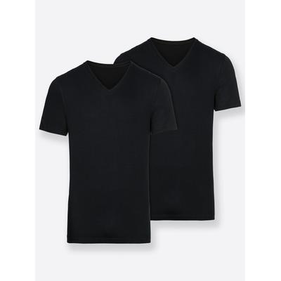Unterhemd BUGATTI, Herren, Gr. 9, Normalgrößen, schwarz (2 stück schwarz), 100% Baumwolle, V-Ausschnitt, Kurzarm, Unterhemden Image