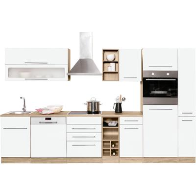 Küchenzeile KOCHSTATION "KS-Eton", weiß (front: weiß, korpus: eichefarben, arbeitsplatte: eichefarben), B:330cm T:60cm, Komplettküchen-Sets, ohne E-Geräte, Breite 330 cm Image