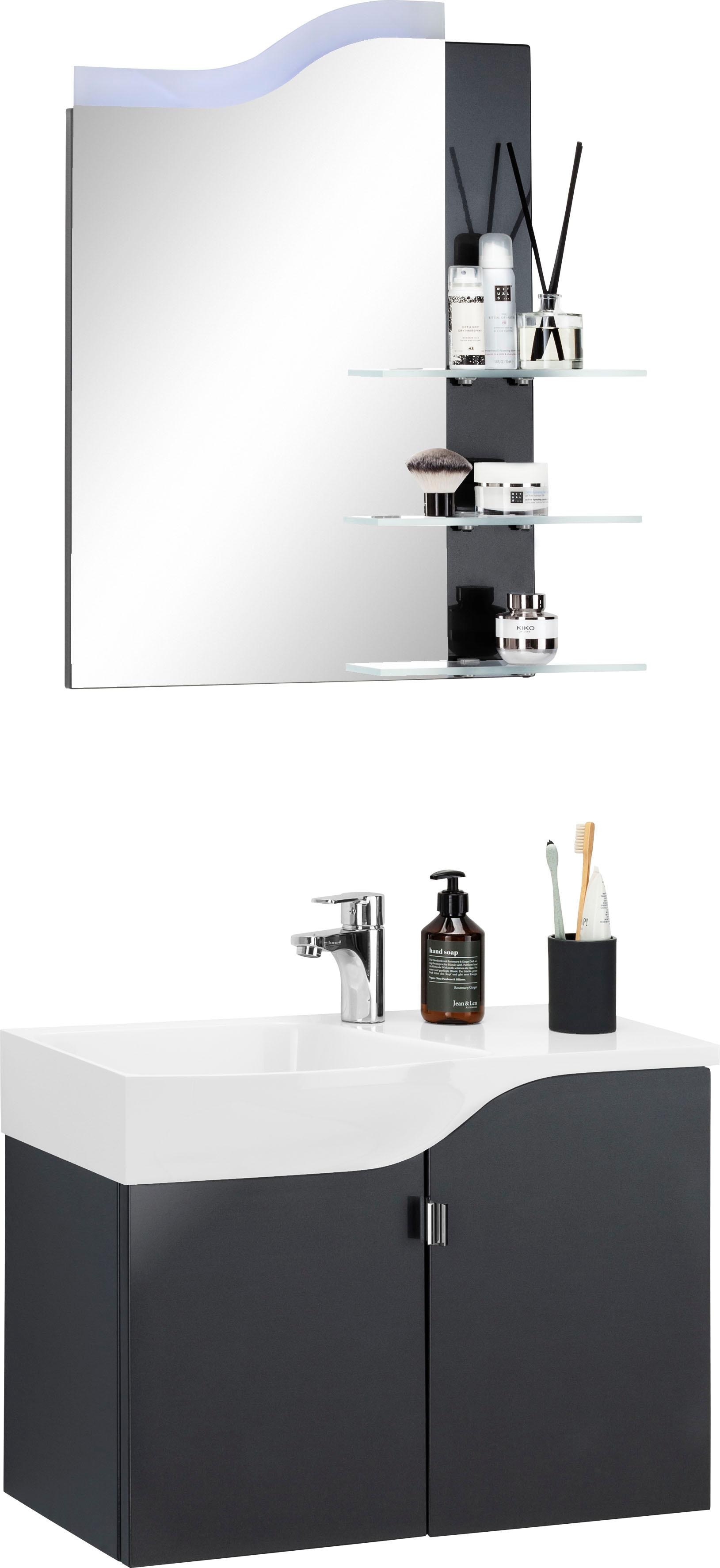 Badmöbel-Set SAPHIR "3010.5", grau (anthrazit hochglanz), MDF, Metall, Sicherheitsglas ESG, Kastenmöbel-Sets Image