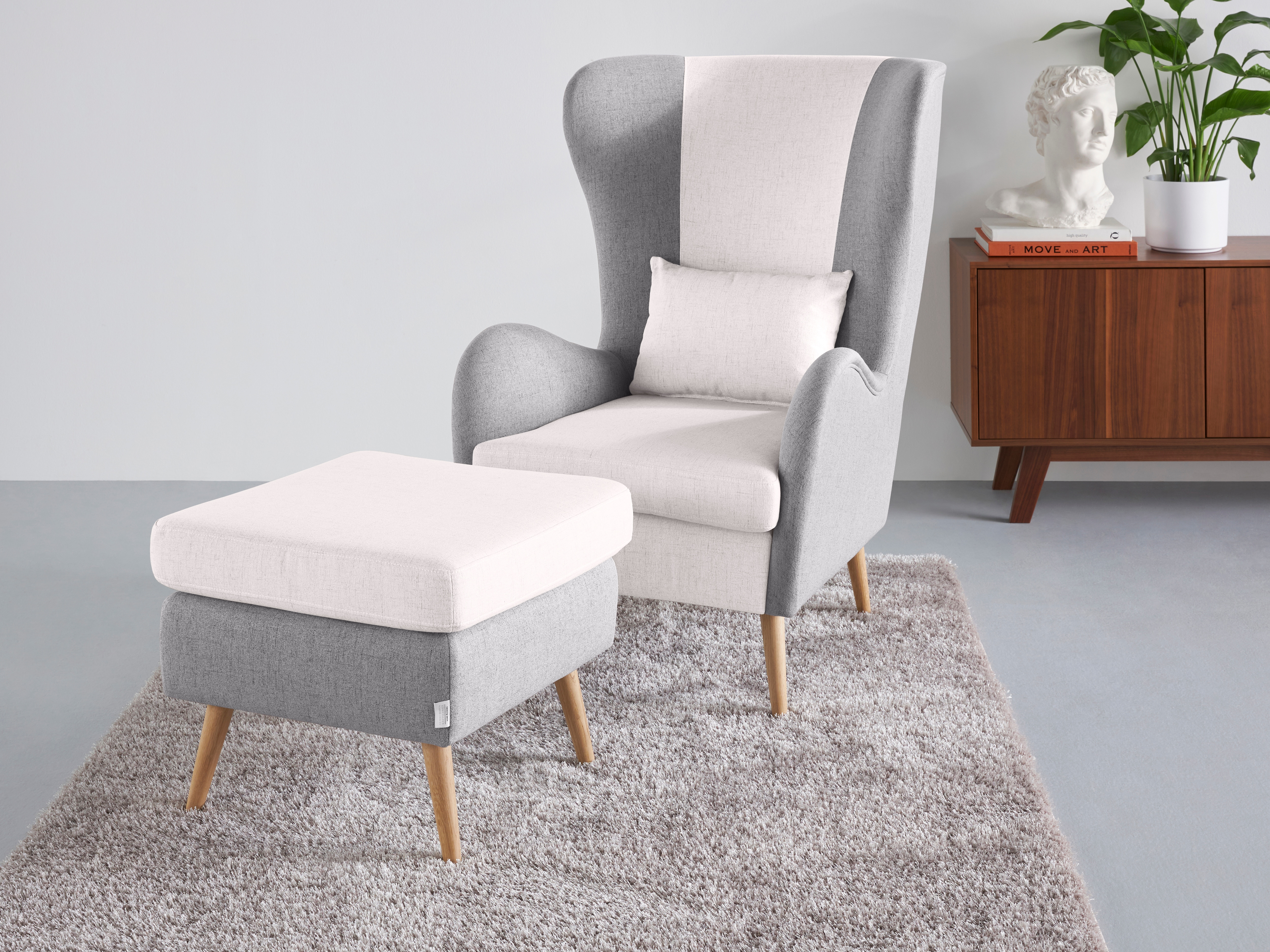 Sessel HOME AFFAIRE "Salla Bezug Bouclé oder Struktur fein, Ohrensessel", beige (creme, grau), B:78cm H:118cm T:94cm, 100% Polyester, Sessel, Ohrensessel ohne Hocker Ohrensessel mit Hocker Einzelsessel, wahlweise mit oder ohne Hocker; großer Sessel:...