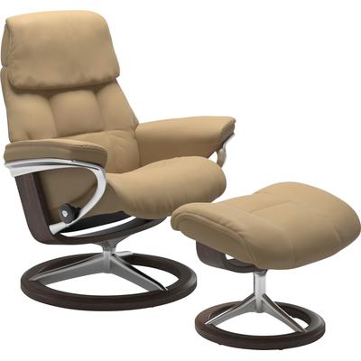 Hocker STRESSLESS "Ruby", beige (sand paloma), B:53cm H:41cm T:39cm, Leder BATICK: durchgefärbtes und genarbtes Möbelleder, Leder PALOMA: durchgefärbtes Semianilin-Möbelleder, Hocker, mit Signature Base, Gestell Eiche, Wenge, Braun & Schwarz Image