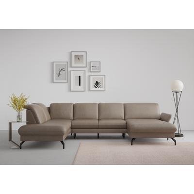 Wohnlandschaft SIT & MORE "Fashion U-Form", grau (taupe), B:338cm H:84cm T:207cm, Sofas, wahlweise mit Kopfteilverstellung, Vorziehsitz, motorisch, Metallfüße Image