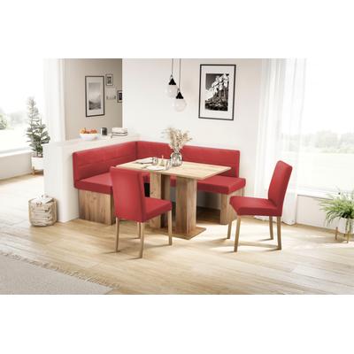 Eckbank MASSIVLINE & MORE "Anna 2", rot (rot, holzwerkstoff golden oak), B:130cm H:83cm T:169cm, Spanplatte, Kunstleder, Holzwerkstoff, Sitzbänke, Breite 169 cm Image