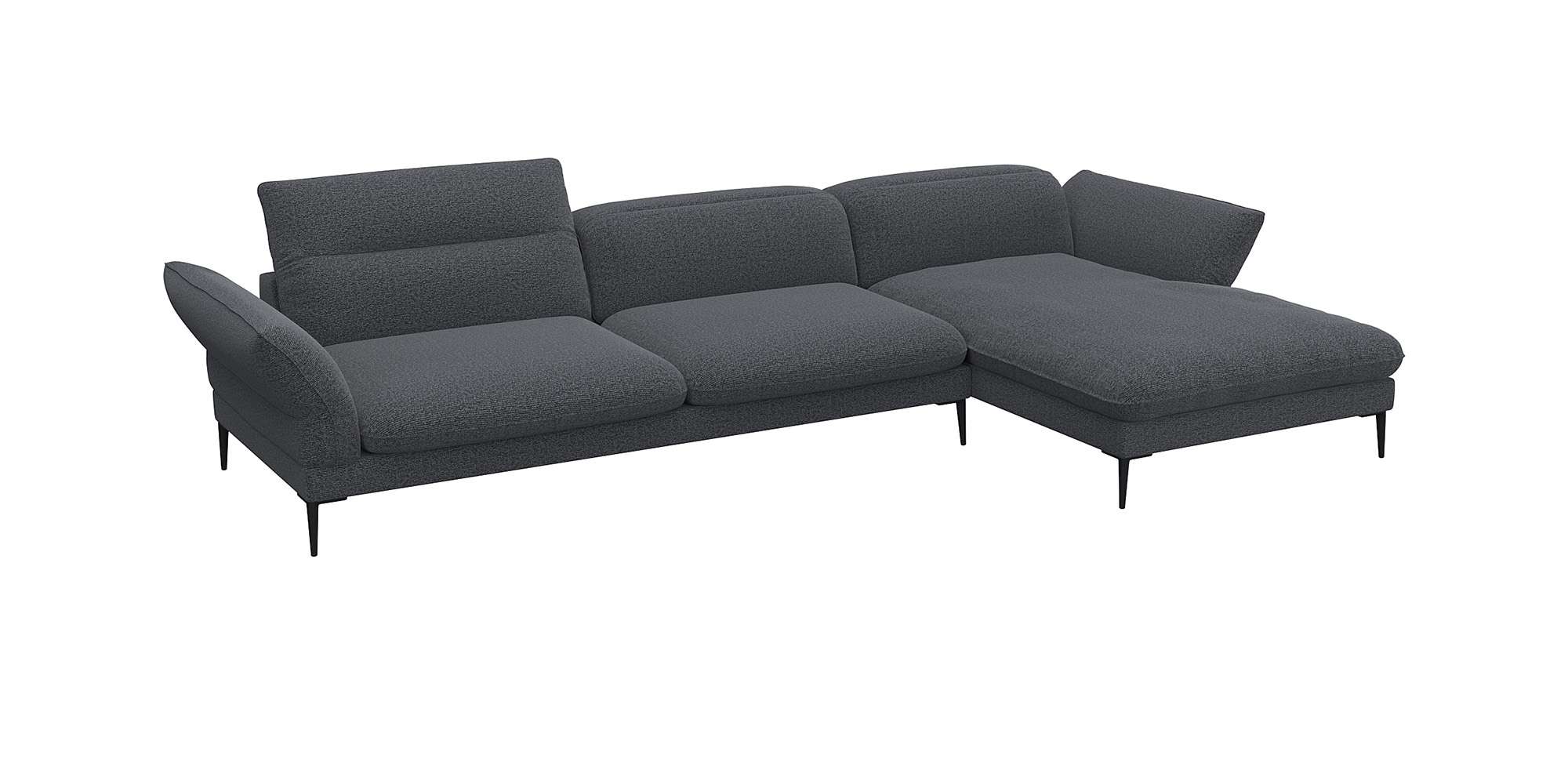 Ecksofa FLEXLUX "Salino, Funktionssofa mit Recamiere, Relaxsofa, Ecksofa", grau (anthrazit), B:340cm H:88cm T:182cm, 100% Polyester, Sofas, Ecksofa, Sofa mit Arm- und Kopfteil-Verstellungen, Kaltschaum & Stahl-Wellen