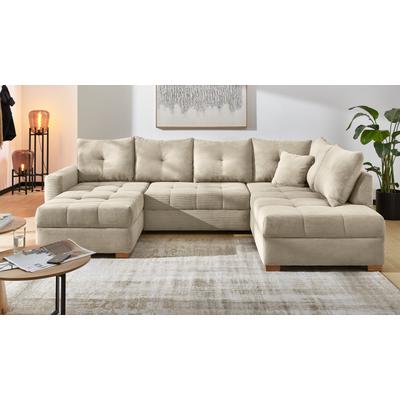 Wohnlandschaft JOCKENHÖFER GRUPPE "Abby, inklusive Bettfunktion", beige (natur), B:313cm, Korpus: 100% Polyester, Kissen: 100% Polyester, Sofas, Bettkasten/Stauraum, Ottomane links oder rechts montierbar Image