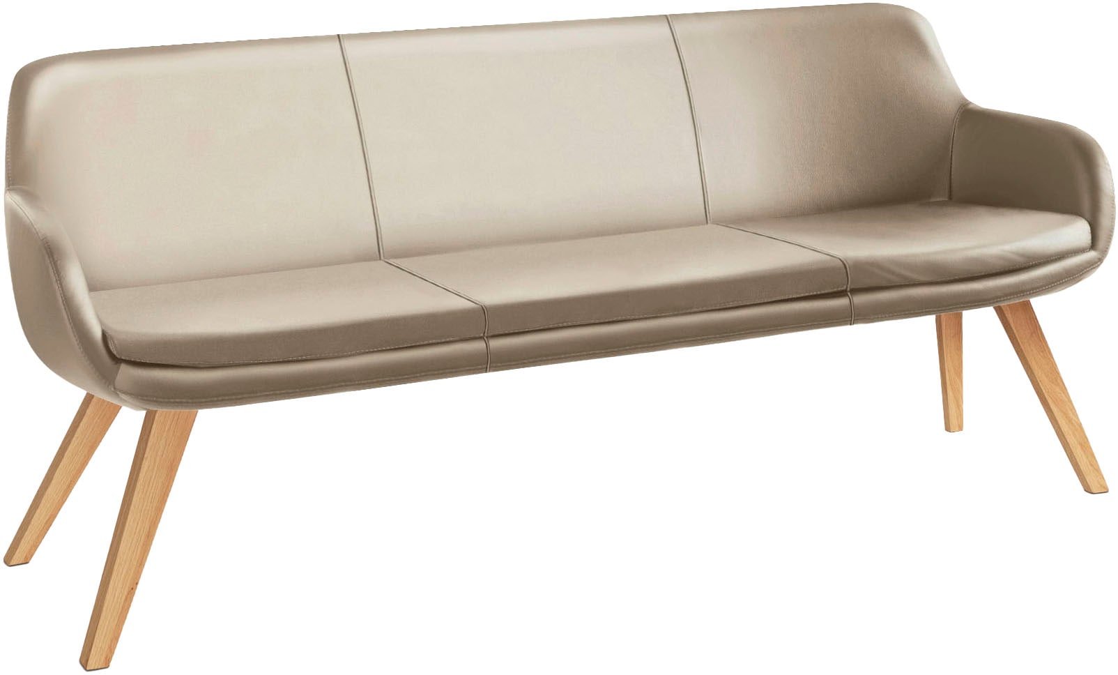 Essbank MUSTERRING "Tavia", beige (sand, eiche bianco), B:180cm H:87cm T:66cm, 100% PES, Sitzbänke, Essbank, Stativgestell aus Eiche bianco massiv, Breite 180, 200 oder 220 cm Image