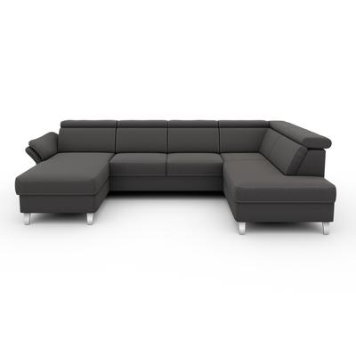 Wohnlandschaft SIT & MORE "Vincenzo U-Form", grau (dunkelgrau), B:317cm H:84cm T:93cm, Sofas, inklusive Kopfteilverstellung, wahlweise mit Bettfunktion, Bettkasten Image