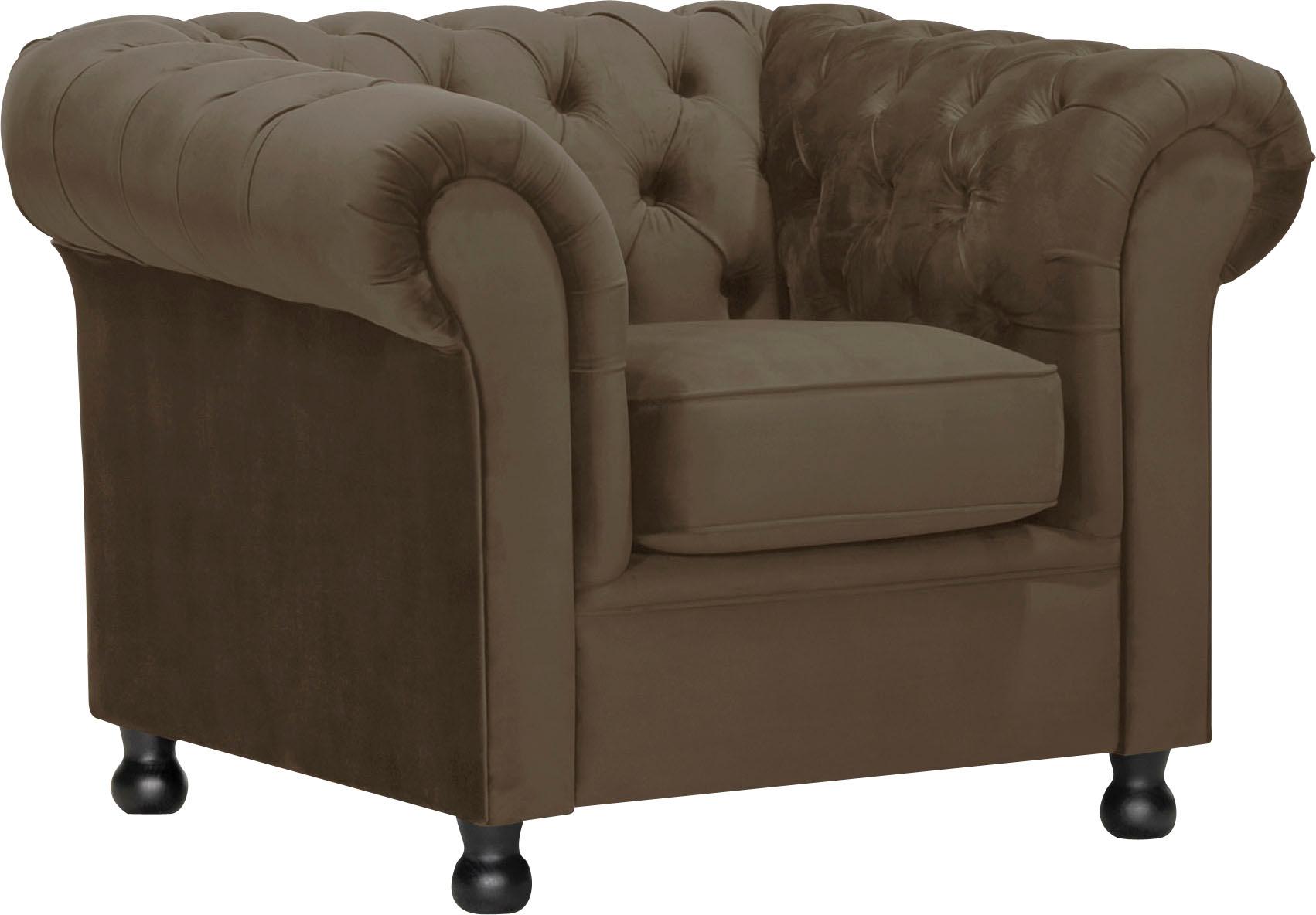 Sessel HOME AFFAIRE "Chesterfield Home", grau (taupe), B:108cm H:75cm T:90cm, Samoptik (100% Polester);Luxus-Microfaser (100% Polyester);Luxus-Microfaser Vintageoptik (100% Polyester), Sessel, Sessel, mit edler Knopfheftung und typischen Armlehnen