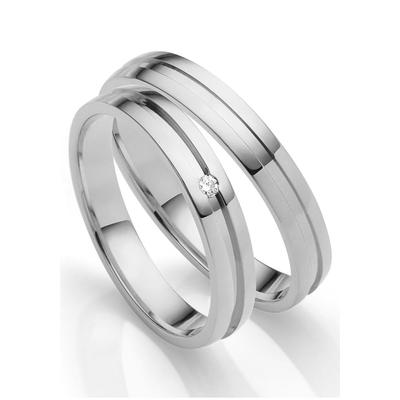 Trauring FIRETTI "Schmuck Geschenk Gold 750 Hochzeit Ehering "LIEBE" Gr. 60, weiß (weißgoldfarben), Fingerringe, 60, 0,02 ct SI = kleine Einschlüsse mit Brillant, Weißgold 375, 3,5mm, Made in Germany, wahlweise mit oder ohne Brillant Image