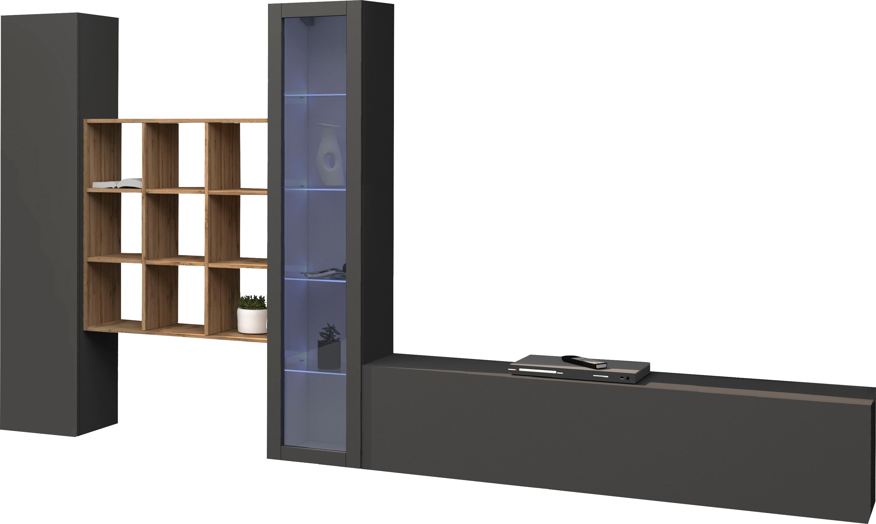 Wohnwand INOSIGN "Maruska", weiß (weiß hochglanz, weiß hochglanz), B:350cm H:180cm T:30cm, Spanplatte, Kastenmöbel-Sets