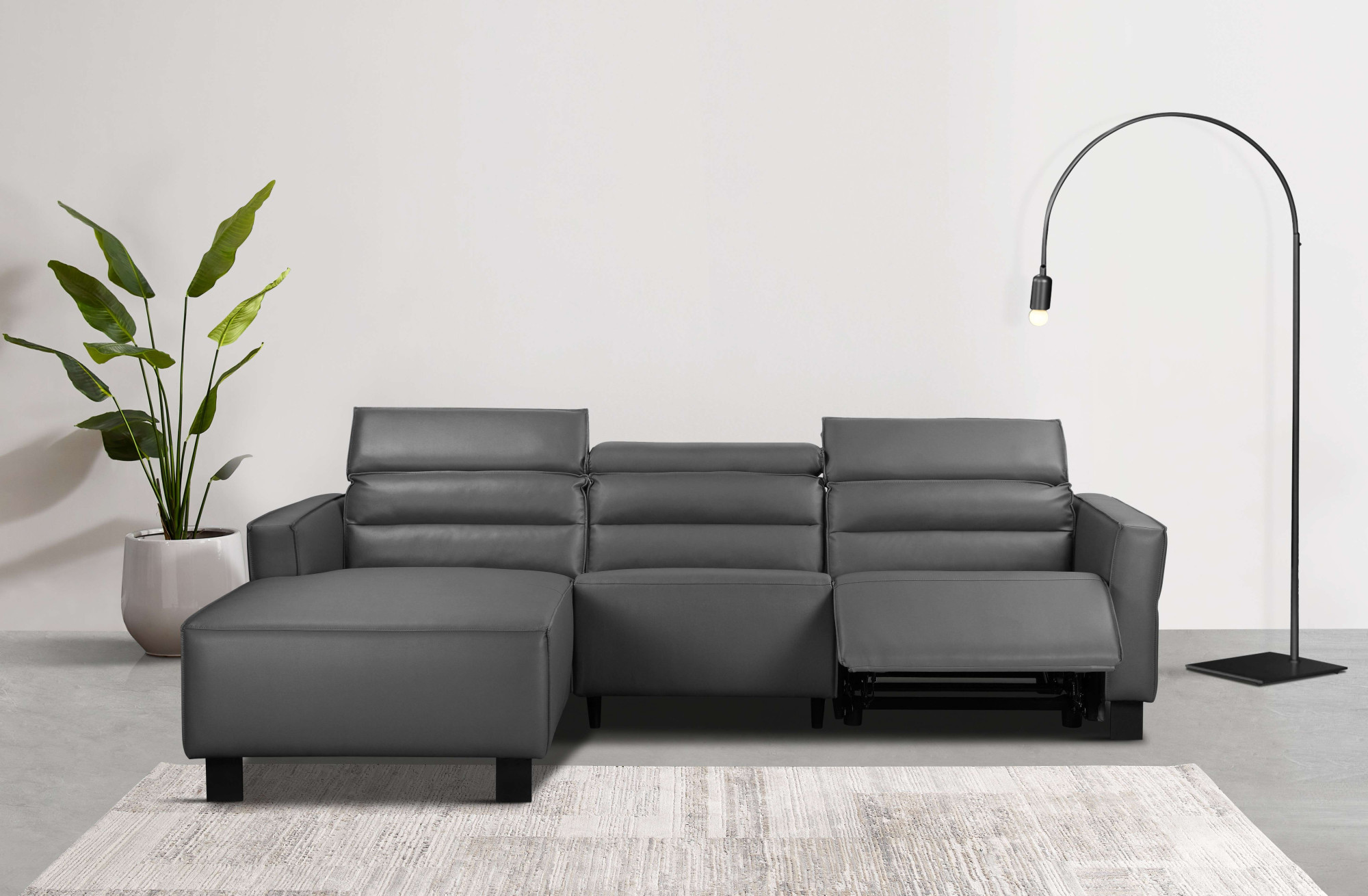 Ecksofa HOME AFFAIRE "Carpari, L-Form, 263 cm, manuelle o. elektrische Relaxfunktion", grau, B:263cm H:97cm T:179cm, Sofas, Ecksofa, USB A/C und Kopfteilverstellung