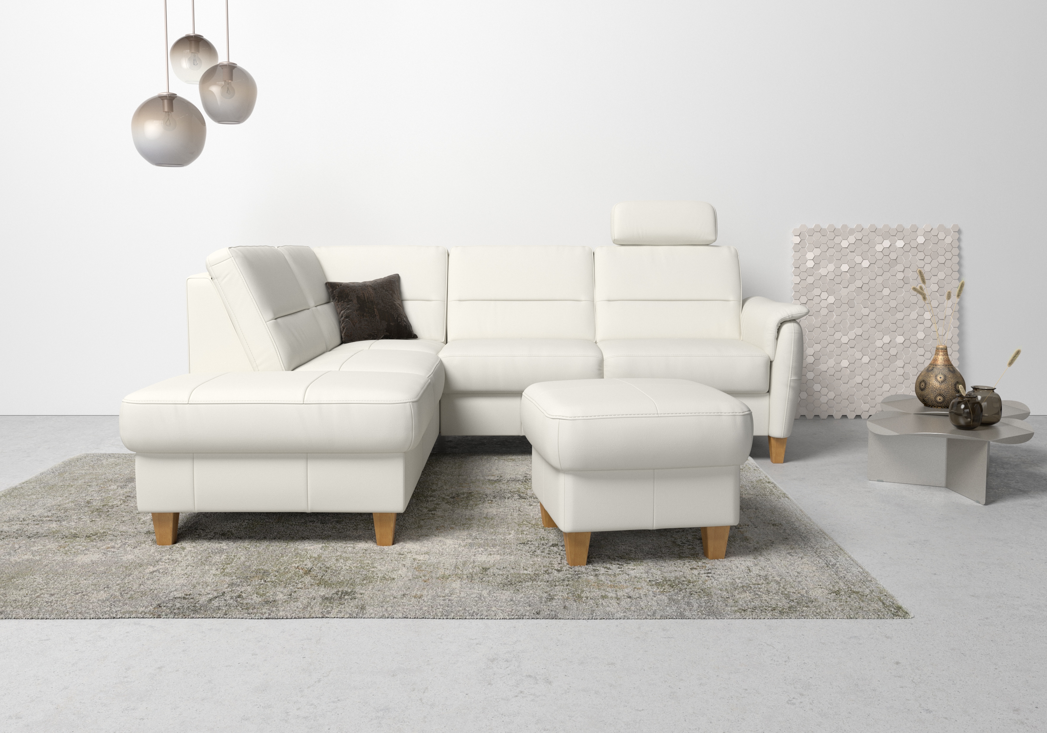 Ecksofa HOME AFFAIRE "Palmera L-Form, B: 236 cm", weiß (reinweiß), B:236cm H:89cm T:212cm, Luxus-Microfaser (100% Polyester);Struktur (100% Polyester);Luxus-Microfaser in Lederoptik (100% Polyester), Sofas, optional Bettfunktion & Bettkasten, Federkern Image