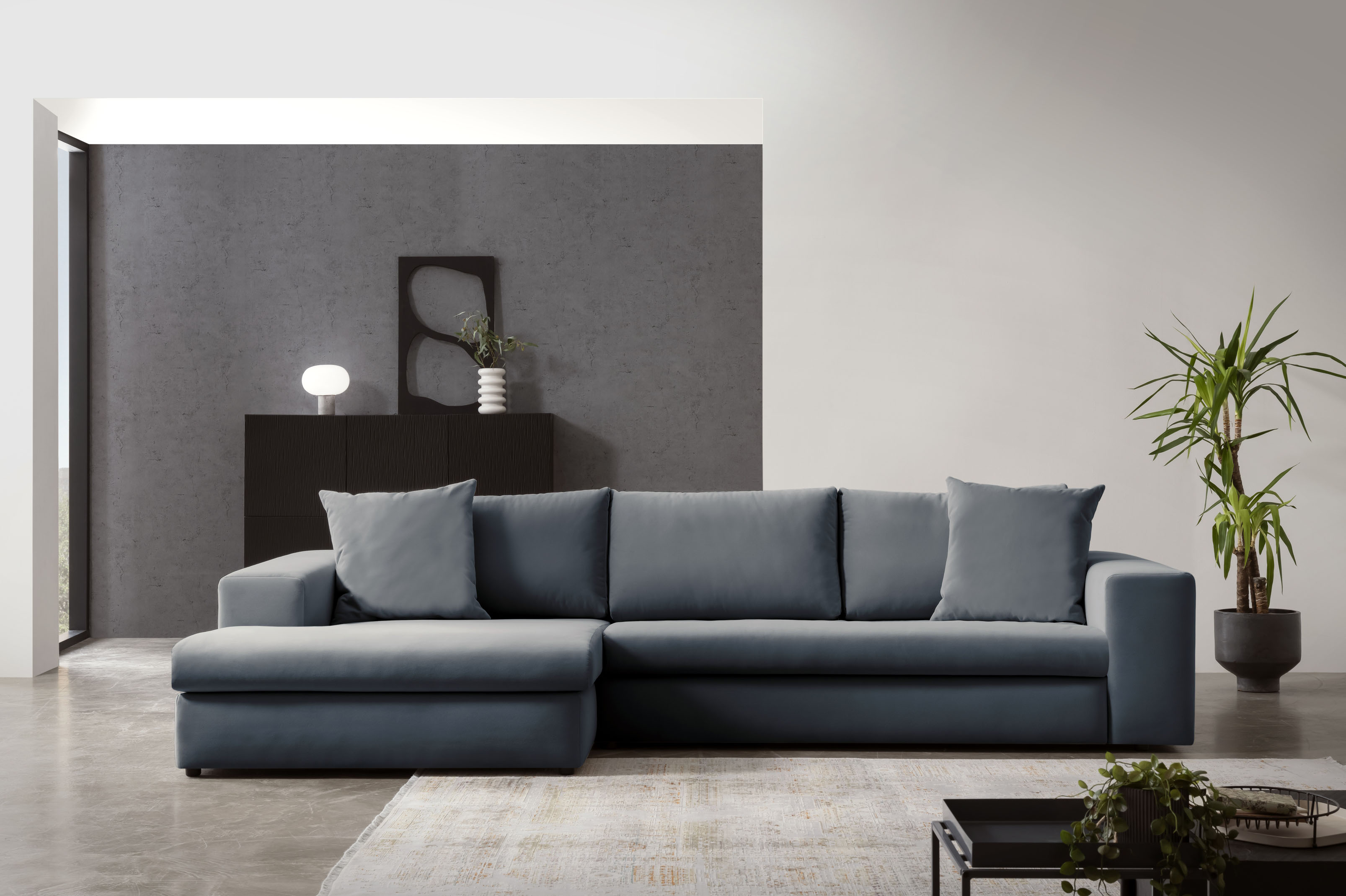 Ecksofa HOME AFFAIRE "SLEETLAND XXL in Samtvelours oder Vintage-Leder-Optik, L-Form", grau (anthrazit), B:325cm H:72cm T:167cm, Sofas, Ecksofa, besonders groß und bequem