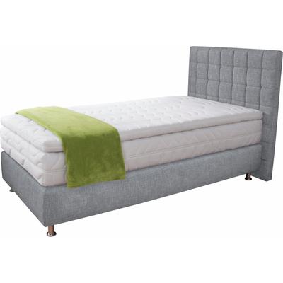Boxspringbett, grau, B:115cm L:210cm, Microvelours (100% Polyester), Strukturstoff (77% Polyester und 23% Viskose), Bonnell-Federkern-Matratzenbezug: 100% Polyester, Kaltschaum-Matratzenbezug: Frottee 100% Polyester, WESTFALIA SCHLAFKOMFORT,... Image