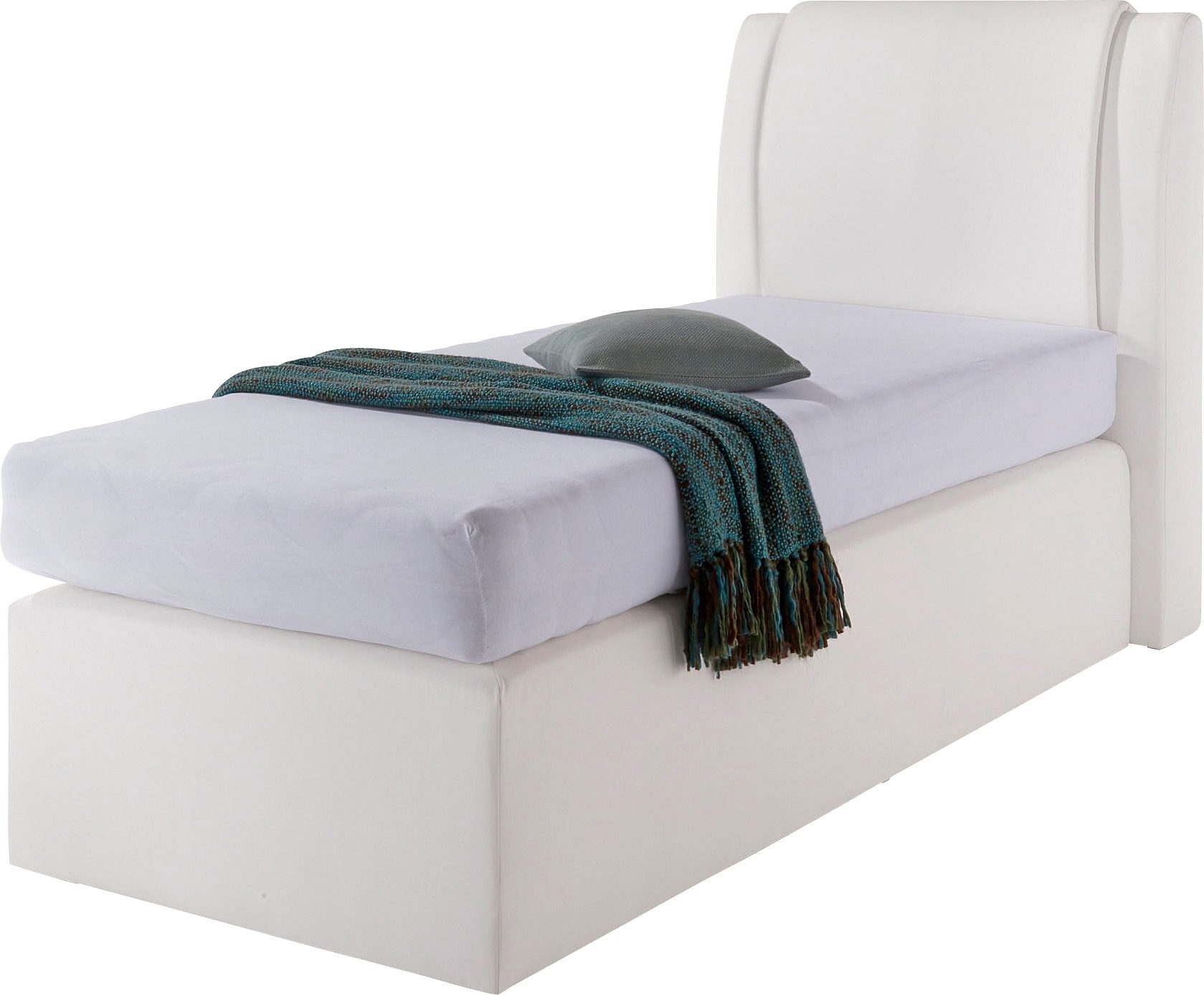 Boxspringbett, weiß, Liegefläche B/L: 90cm x 200cm, H2, 5-Zonen-Tonnentaschen-Federkernmatratze, Bonnell- Federkernmatratze: Bezug obere Matratze: 80% Baumwolle, 20% Polyester;7-Zonen-Kaltschaummatratze: Bezug obere Matratze: 80% Baumwolle, 20%...