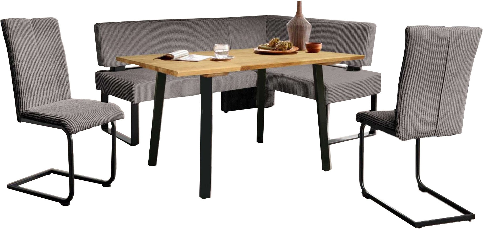 Eckbankgruppe HOME AFFAIRE "Oliver", weiß (moonbeam, schwarz), B:180cm H:89cm T:140cm, FSC-zertifizierter Holzwerkstoff, FSC-zertifiziertes Massivholz, Metall, Polyester, Sitzmöbel-Sets, Eckbankgruppe, Eckbank mit Wellenunterfederung im Sitz, Tisch...