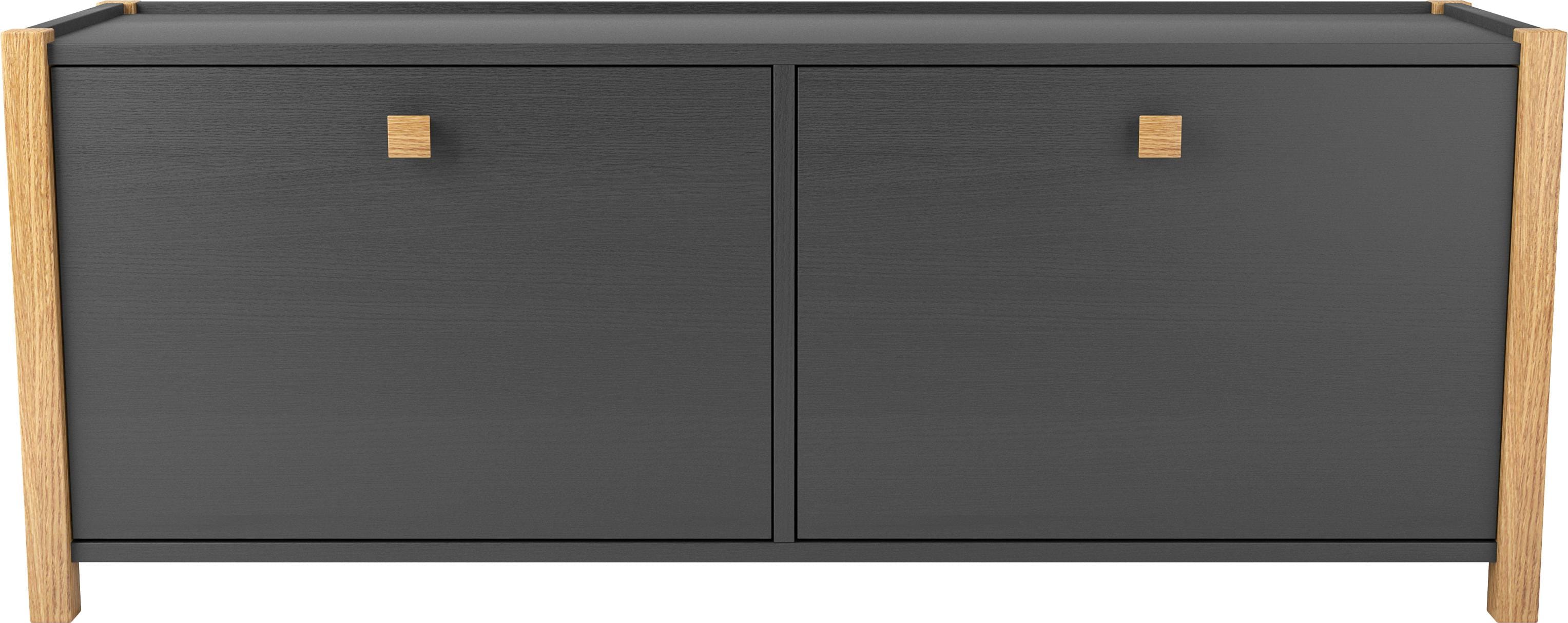 Schuhbank WOODMAN, schwarz (schwarzgrau, eichefarben), B:125cm H:48cm T:35cm, Sitzbänke, Schuhbank, im skandinavian Design, Holzfurnier aus Eiche, FSC-zertifiziert