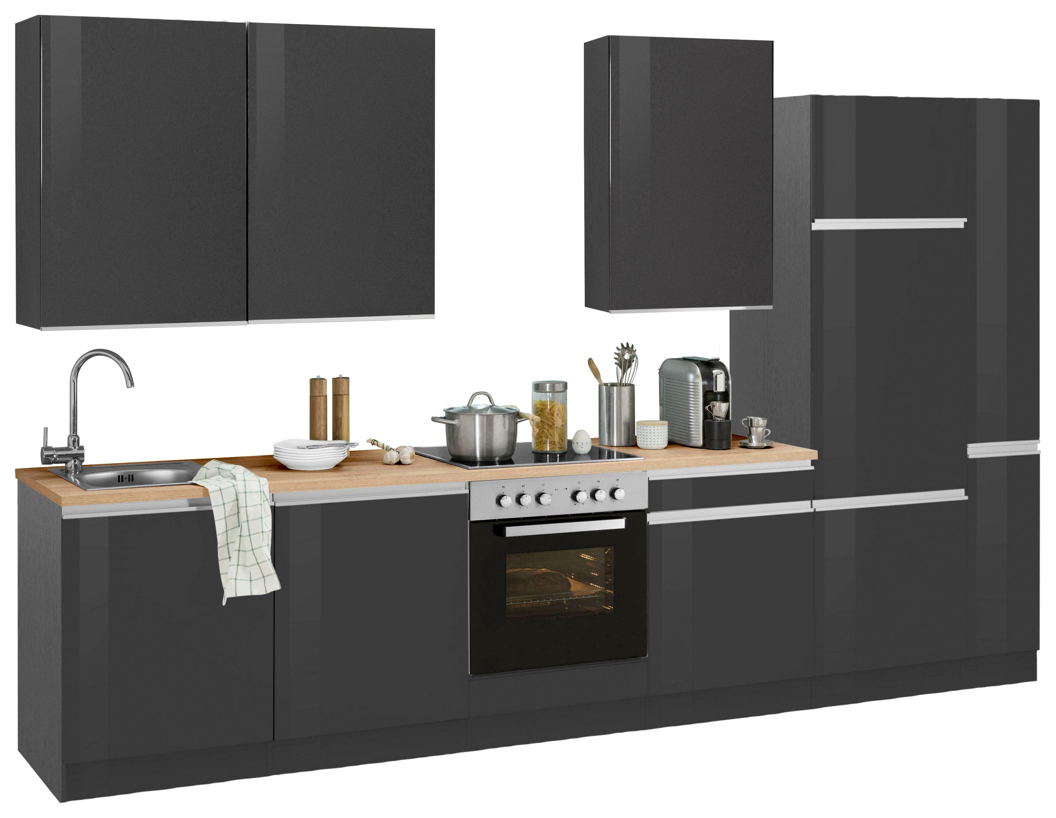 Küchenzeile KOCHSTATION "KS-Ohio", grau (küche: grau, korpus: grafit, arbeitsplatte: eichefarben), B:330cm T:60cm, Komplettküchen-Sets, ohne E-Geräte, Breite 330 cm Image