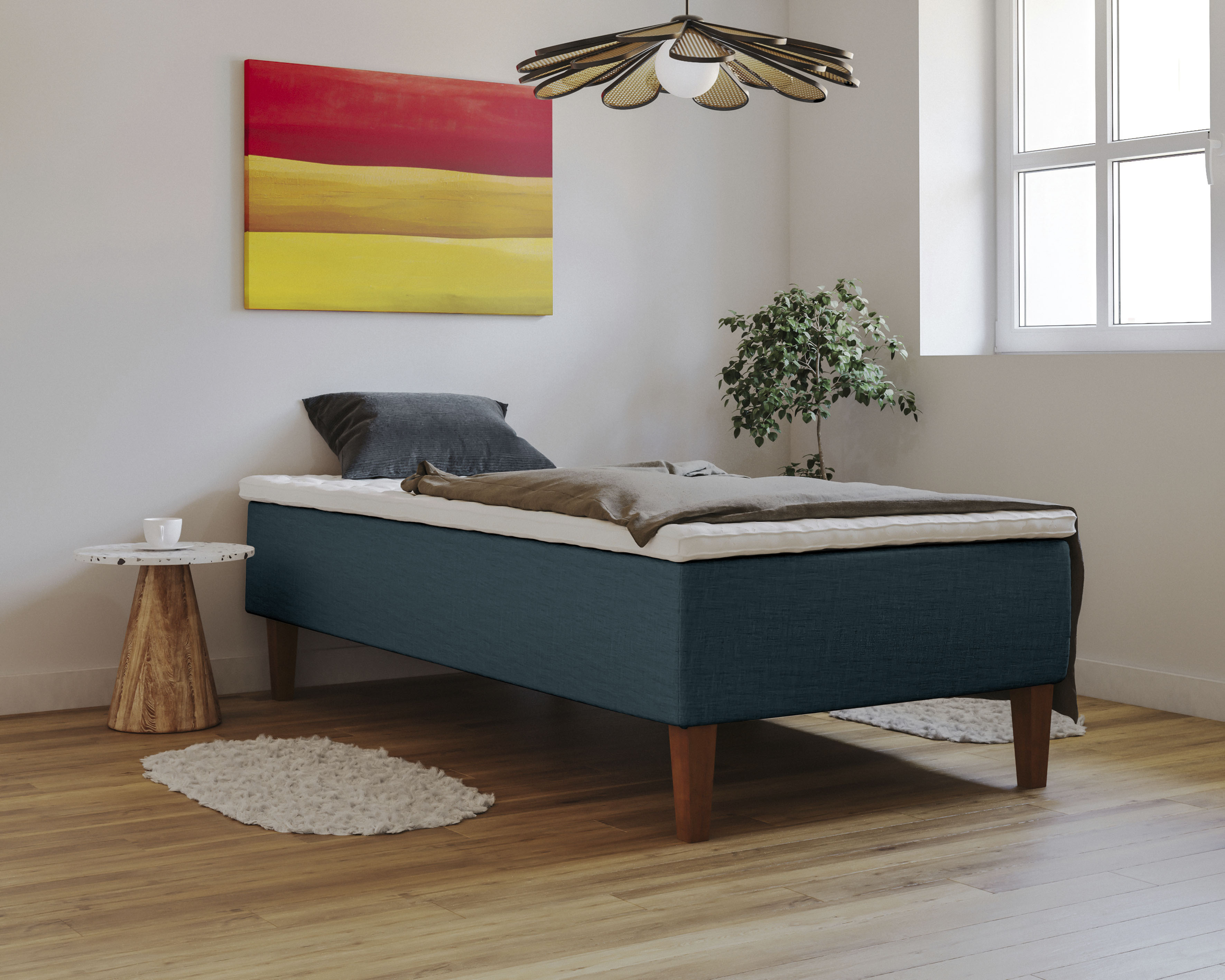 Boxspringbett HOME AFFAIRE "Osterberg", blau (dunkelblau), B:81cm L:201cm, 100% Polyester, Komplettbetten, Boxspringbett, mit Taschen-Federkernunterbox Image