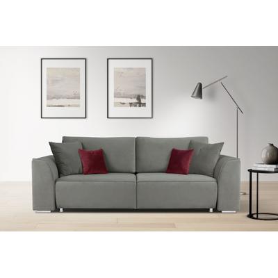 3-Sitzer INOSIGN "BEATRICE auch als Schlafsofa mit Bettkasten, B/T/H 250/107/92 cm", grau, B:250cm H:92cm T:107cm, Sofas, wahlweise mit Bettfunktion, incl. 2 Zierkissen, Wellenfederung Image