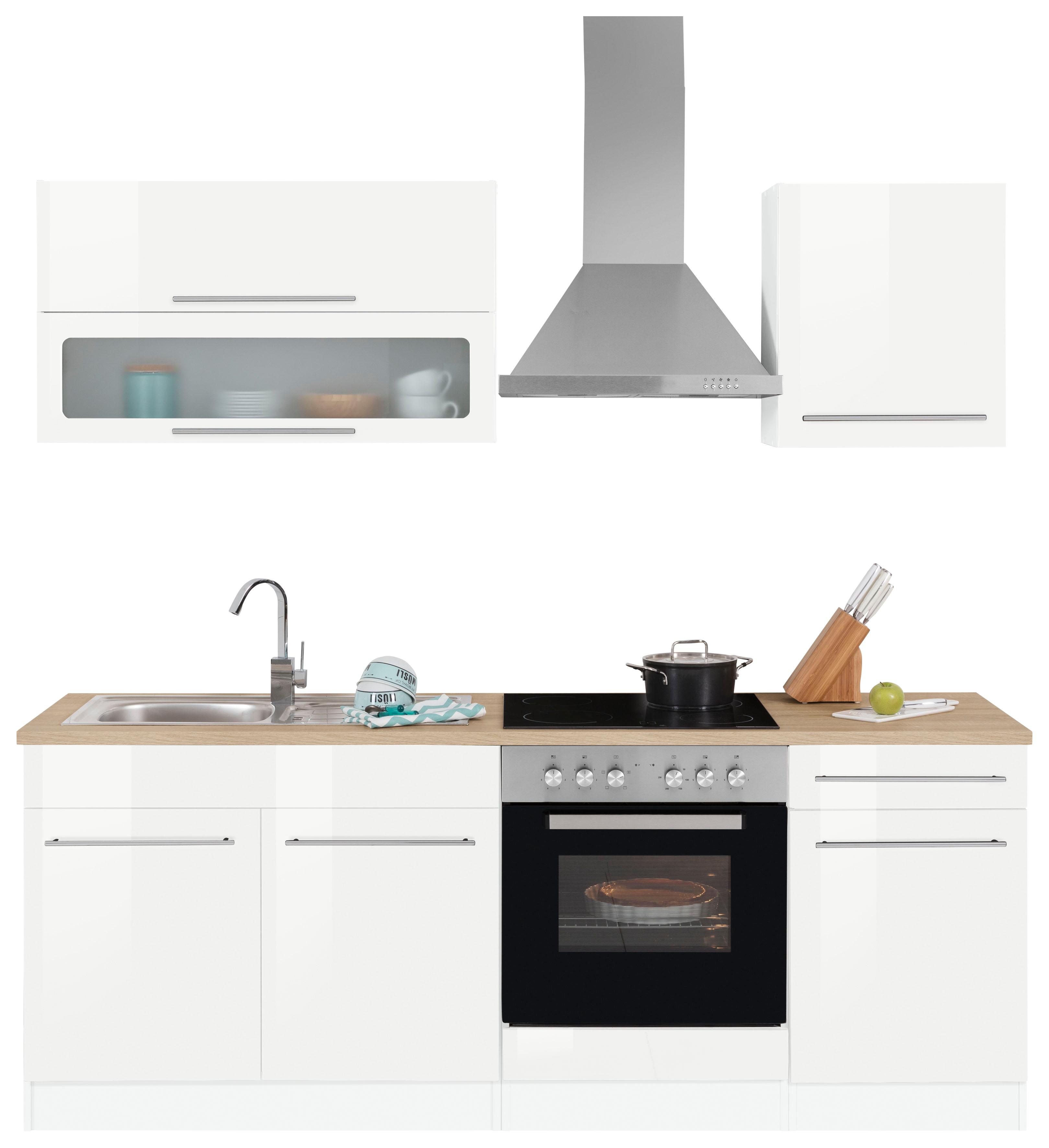 Küchenzeile KOCHSTATION "KS-Eton", weiß (küche: weiß, korpus: weiß, arbeitsplatte: eichefarben), B:210cm T:60cm, Komplettküchen-Sets, ohne E-Geräte, Breite 210 cm Image
