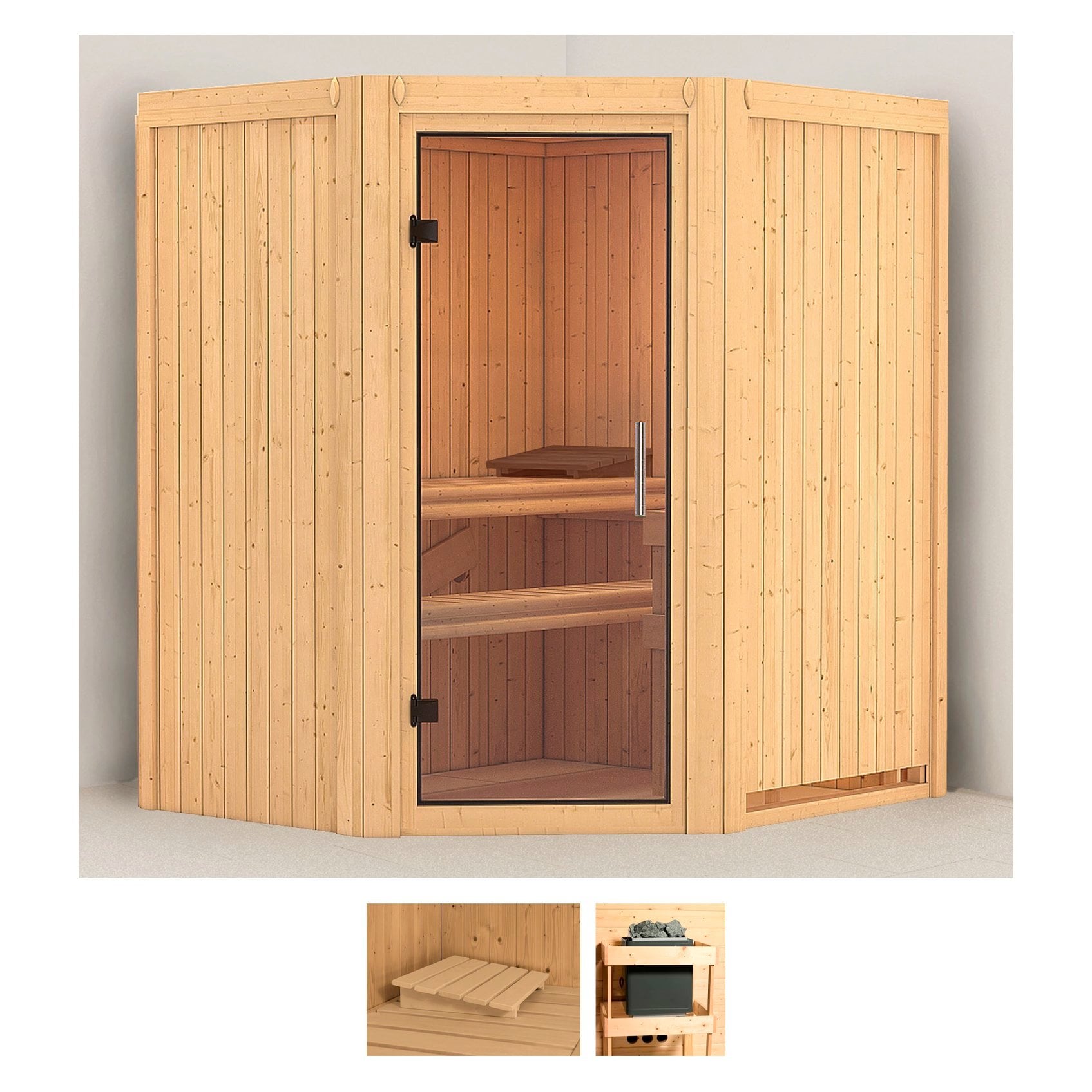 Sauna KARIBU "Tomke", beige (naturbelassen), ohne Ofen, (ohne Ofen), Saunen, ohne Ofen Image