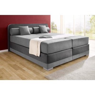 Boxspringbett MAINTAL "Lago", grau (steinfarben, dunkelgrau), B:187cm L:210cm, Bezug Kopteil und seitliche Unterbox wahlweise Microvelours aus 100% Polyester oder Kunstleder, DIe Obermatratze ist bei beiden Bezugsqualitäten mit Microfaser (100%... Image