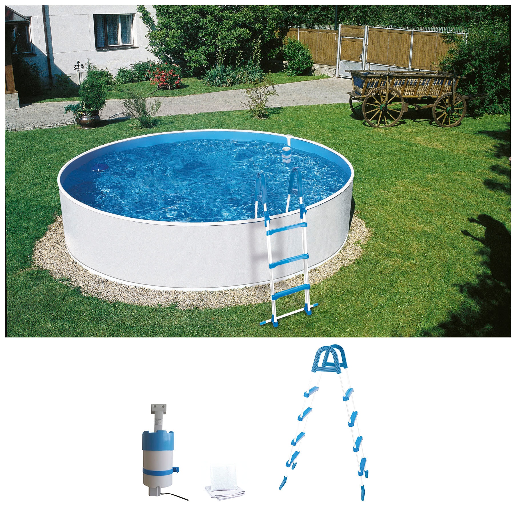Rundpool MY POOL BWT, weiß, H:0,9cm Ø:4,6cm, Schwimmbecken, inkl. Skimmy und Stahlrohrleiter Image