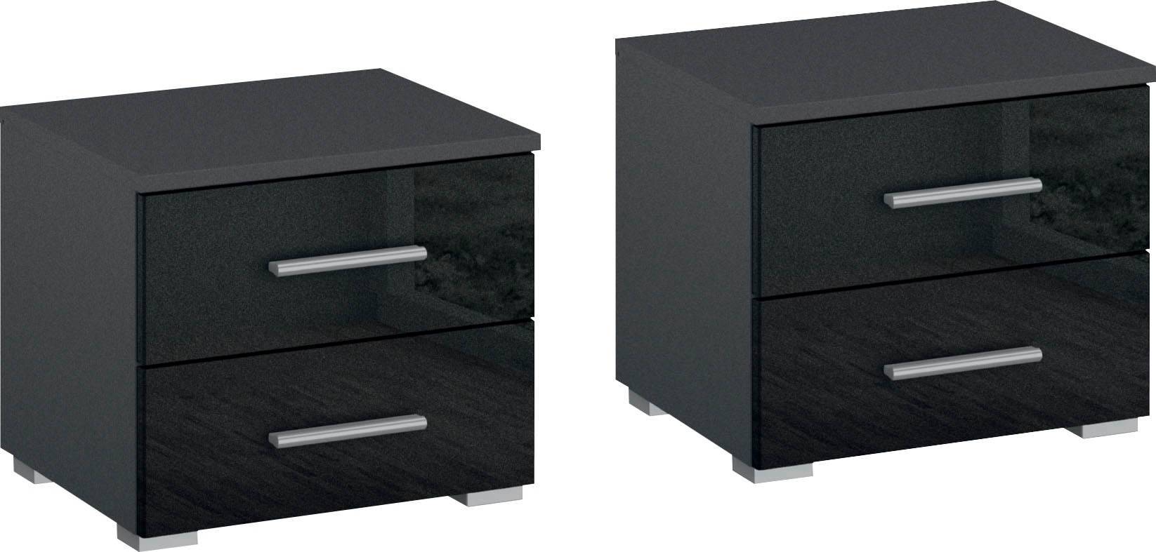 Nachtkommode RAUCH "Base", grau (graumetallic, hochglanz effektgrau), B:40cm H:36cm T:40cm, Holzwerkstoff, Sideboards, 2er-Set, optional in moderner Hochglanz-Front Image