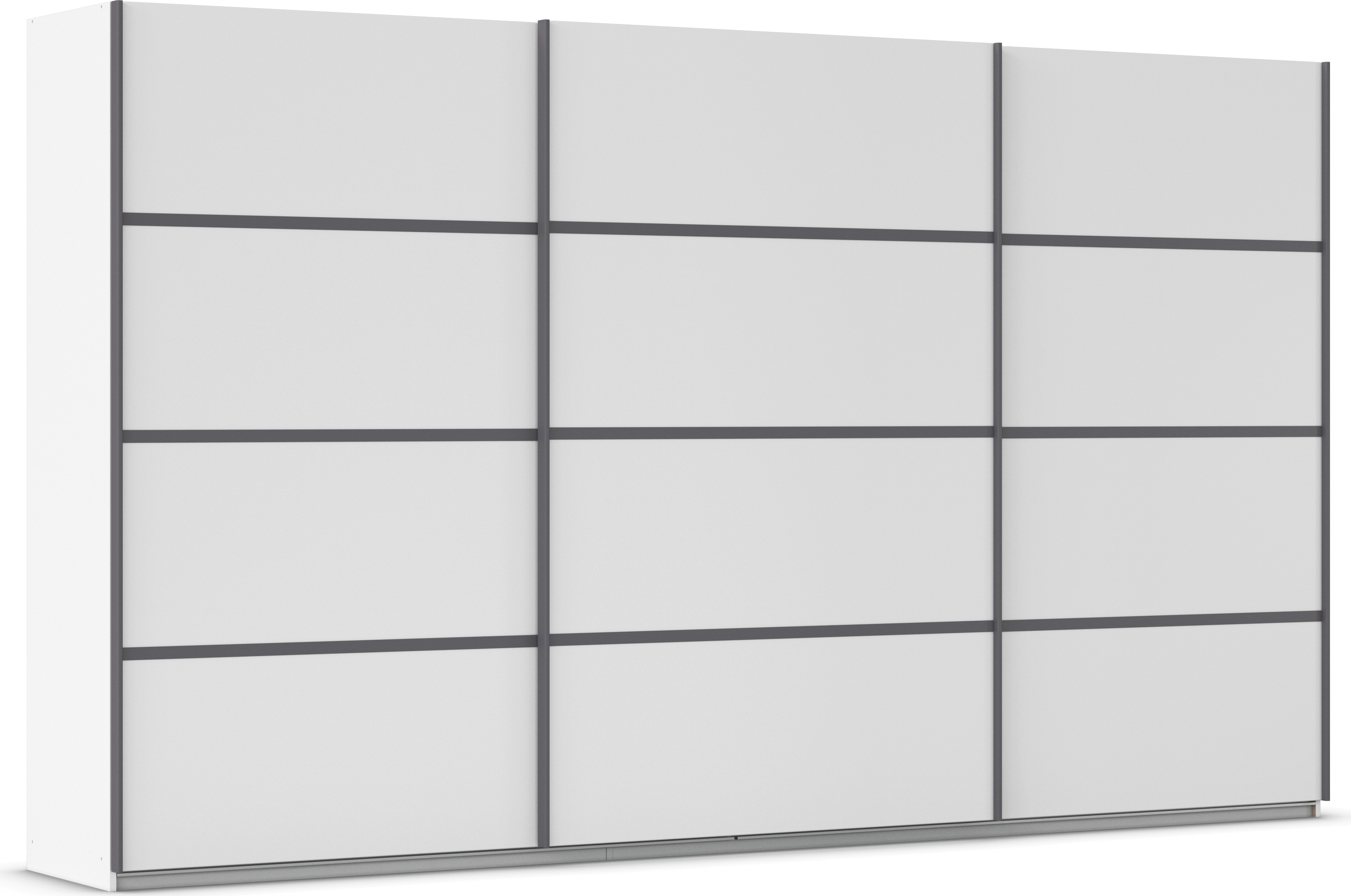 Kleiderschrank RAUCH "Schwebetürenschrank OTTO´s Choice Garderobe Schrank TOP ANGEBOT Avola", weiß (alpinweiß, leisten graumetallic), B:360cm H:210cm T:62cm, Holzwerkstoff, Schränke, mit eleganten Zierleisten in Chrom, Schwarz oder Weiß MADE IN GERMANY Image