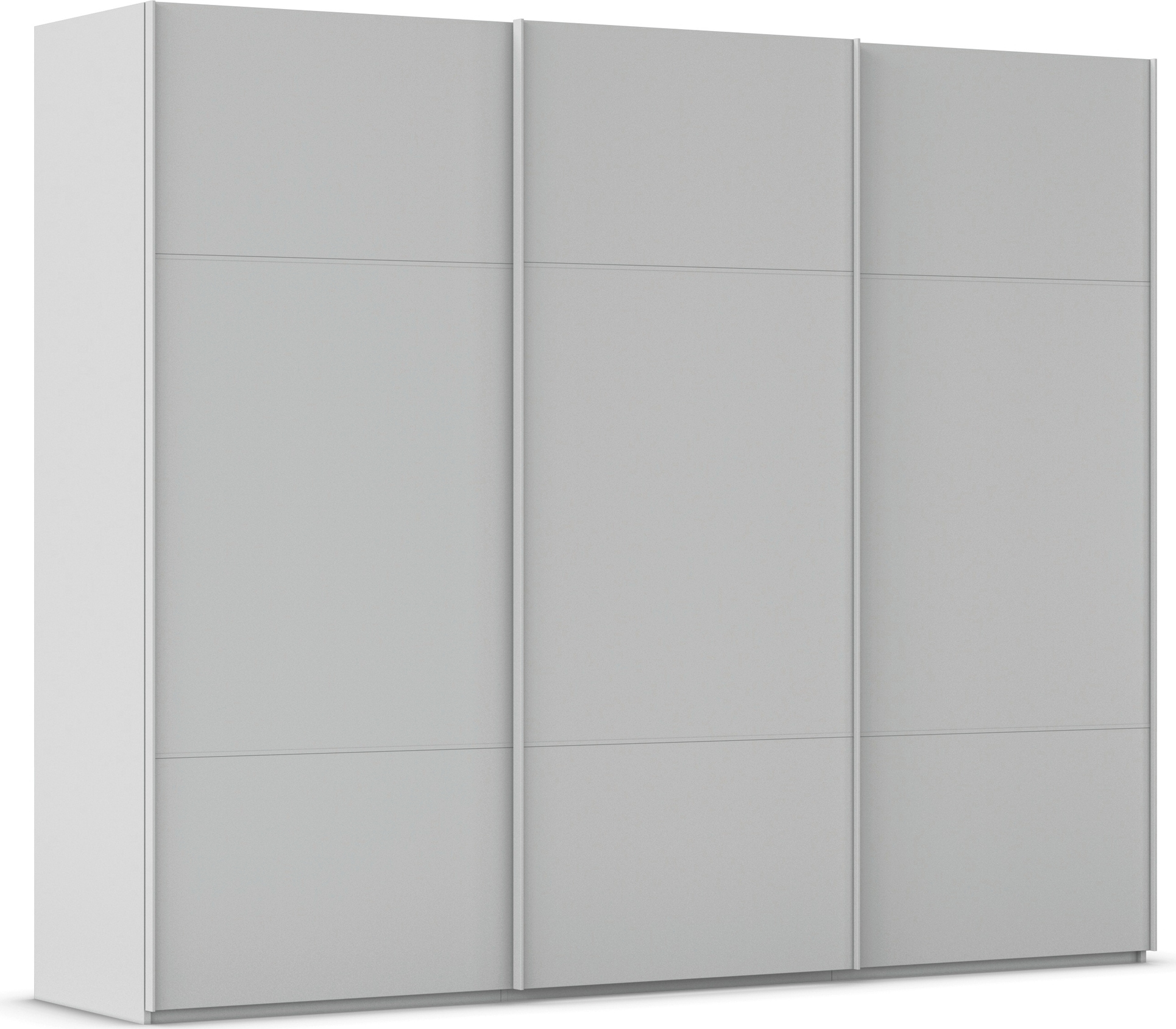 Schwebetürenschrank RAUCH "Kleiderschrank Schrank Garderobe Schlafzimmerschrank SCALE-TRIO", grau (seidengrau, griffleisten seidengrau), B:271cm H:223cm T:68cm, Holzwerkstoff, Schränke, edle dreigeteilte Front, 2 Zierleisten in Griff-Farbe MADE IN... Image