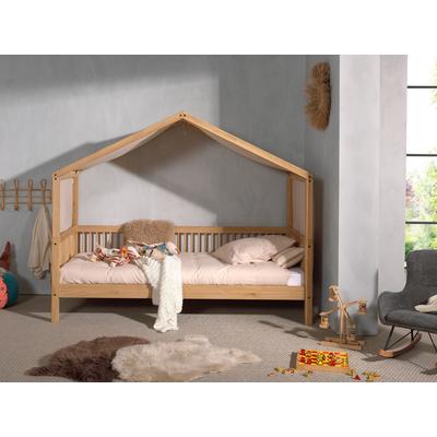 Hausbett HOME AFFAIRE, braun (eiche natur geölt, eiche natur geölt, eiche natur geölt), B:97,5cm H:170cm L:207,5cm, Textilhimmel 100% Baumwolle, Betten, aus massiver Eiche geölt, LF90x200 cm, mit Textilhimmel Image