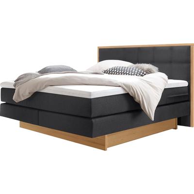 Boxspringbett HASENA "Ottawa", braun (anthrazit, eiche bianco), B:148cm L:205cm, Komplettbetten, Boxspringbett, Boxspringbett, wählbare Polsterbezüge, zwei Bettkästen aus Eiche Image