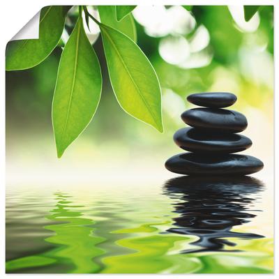 Wandbild ARTLAND "Zen Steinpyramide auf Wasseroberfläche", grün (farbe bild(er): grün), B:50cm H:50cm T:0,1cm, Papier, Bilder, als Leinwandbild, Poster, Wandaufkleber in verschied. Größen Image