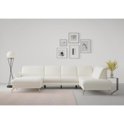 Wohnlandschaft SIT & MORE "Fashion U-Form", beige (creme), B:338cm H:84cm T:207cm, Sofas, wahlweise mit Kopfteilverstellung, Vorziehsitz, motorisch, Nickelfüße Image