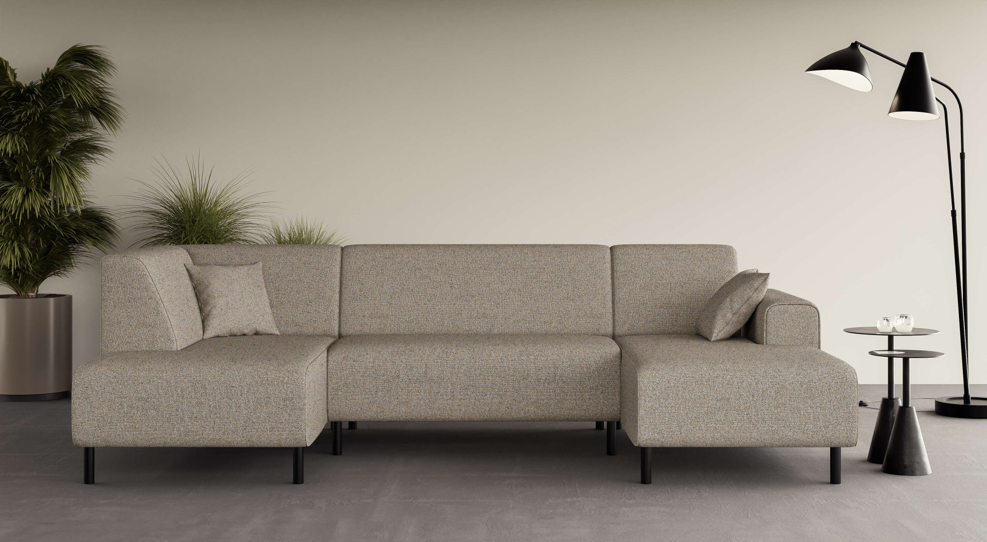 Wohnlandschaft HOME AFFAIRE "ARROS U-Form mit Wellenunterfederung, Maße B/T/H: 300/163/81 cm", grau (taupe), B:300cm H:81cm T:163cm, 100% Polyester, Sofas, incl. Zierkissen, mit Recamiere links/rechts bestellbar, auch in Cord Image