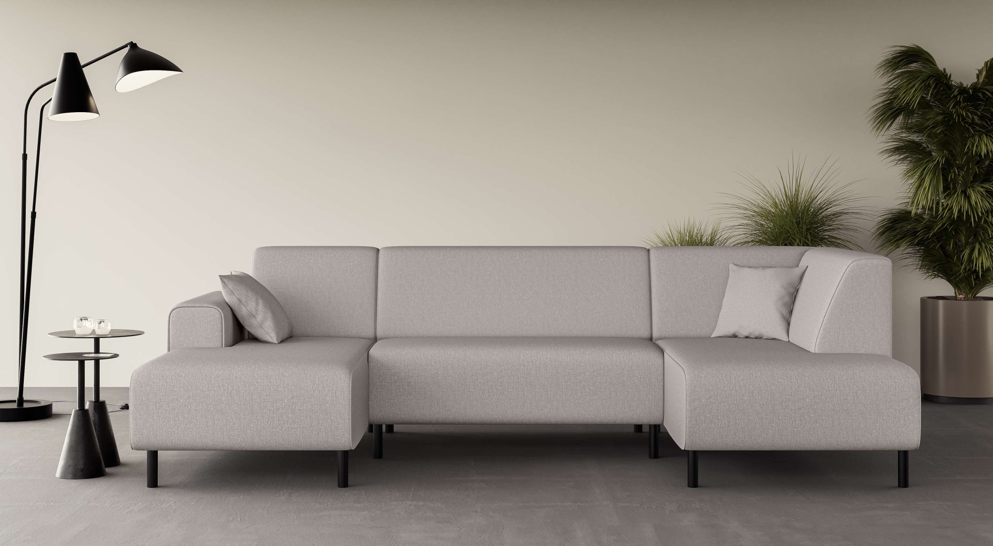 Wohnlandschaft HOME AFFAIRE "ARROS U-Form mit Wellenunterfederung, Maße B/T/H: 300/163/81 cm", beige, B:300cm H:81cm T:163cm, 100% Polyester, Sofas, Wohnlandschaft, incl. Zierkissen, mit Recamiere links/rechts bestellbar, auch in Cord