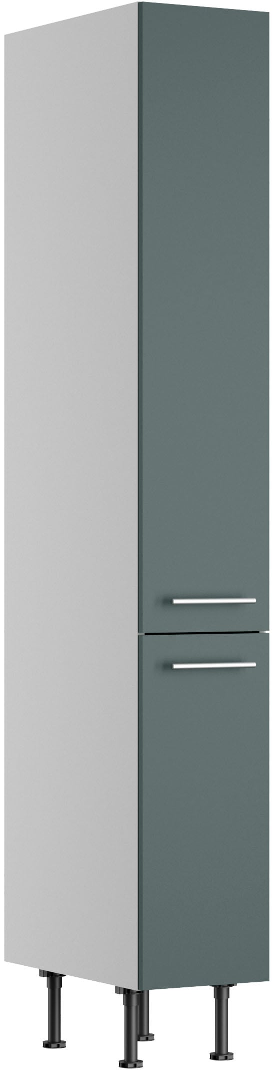 Apothekerschrank KOCHSTATION "KS-Bern2", grün (steingrün, hellgrau), B:30cm H:211,8cm T:58,4cm, Spanplatte, Schränke, Apothekerschrank, Breite 30 cm, Höhe 211,8 cm, 2 Auszüge (Höhe 124,4 /70 cm)